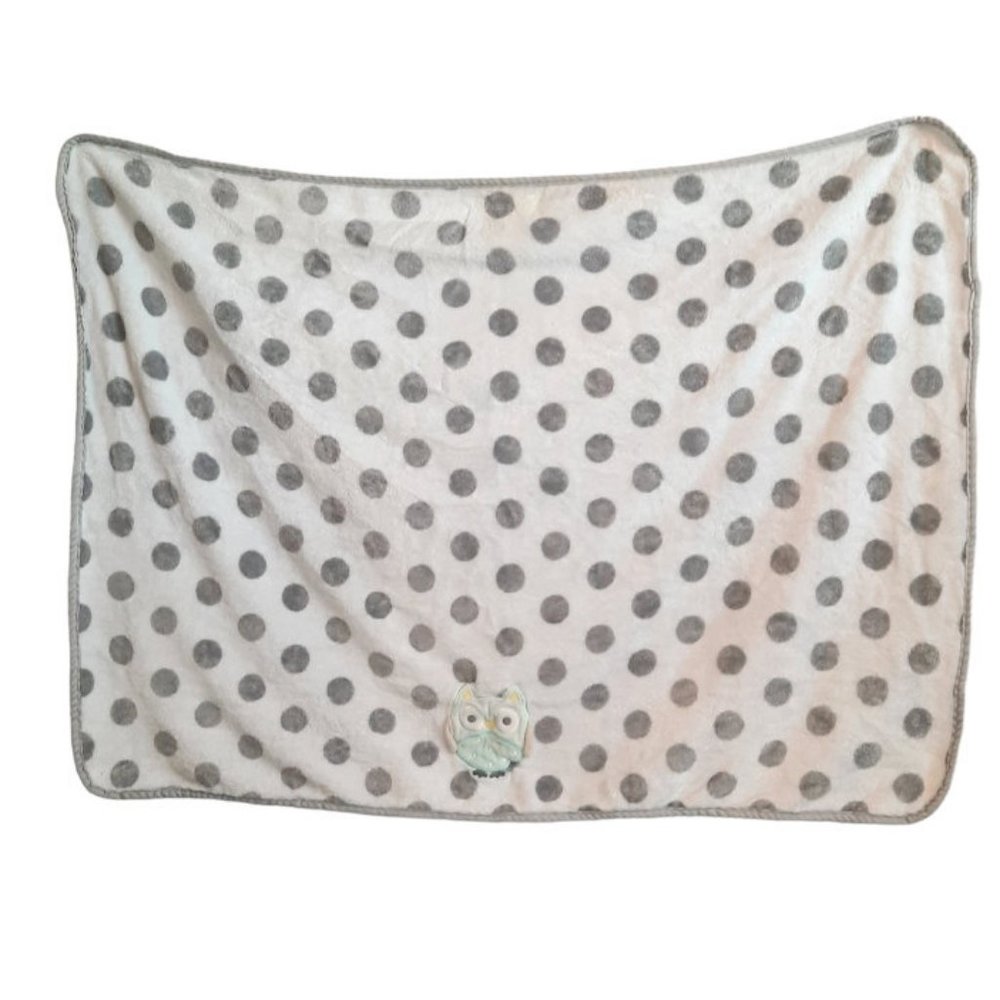 Garanimals Owl Gray Polka Dot White Fleece Baby Security Lovey Blanket 38" X 29"